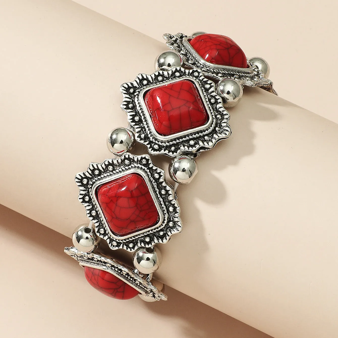 Personality vintage geometric turquoise stretch bracelet women's bohemian bracelet jewelry