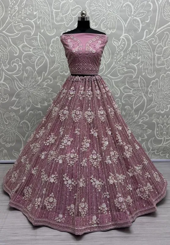 Pink Bridal Net Lehenga with Stunning Embroidery and Stone Work