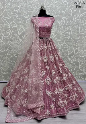 Pink Bridal Net Lehenga with Stunning Embroidery and Stone Work