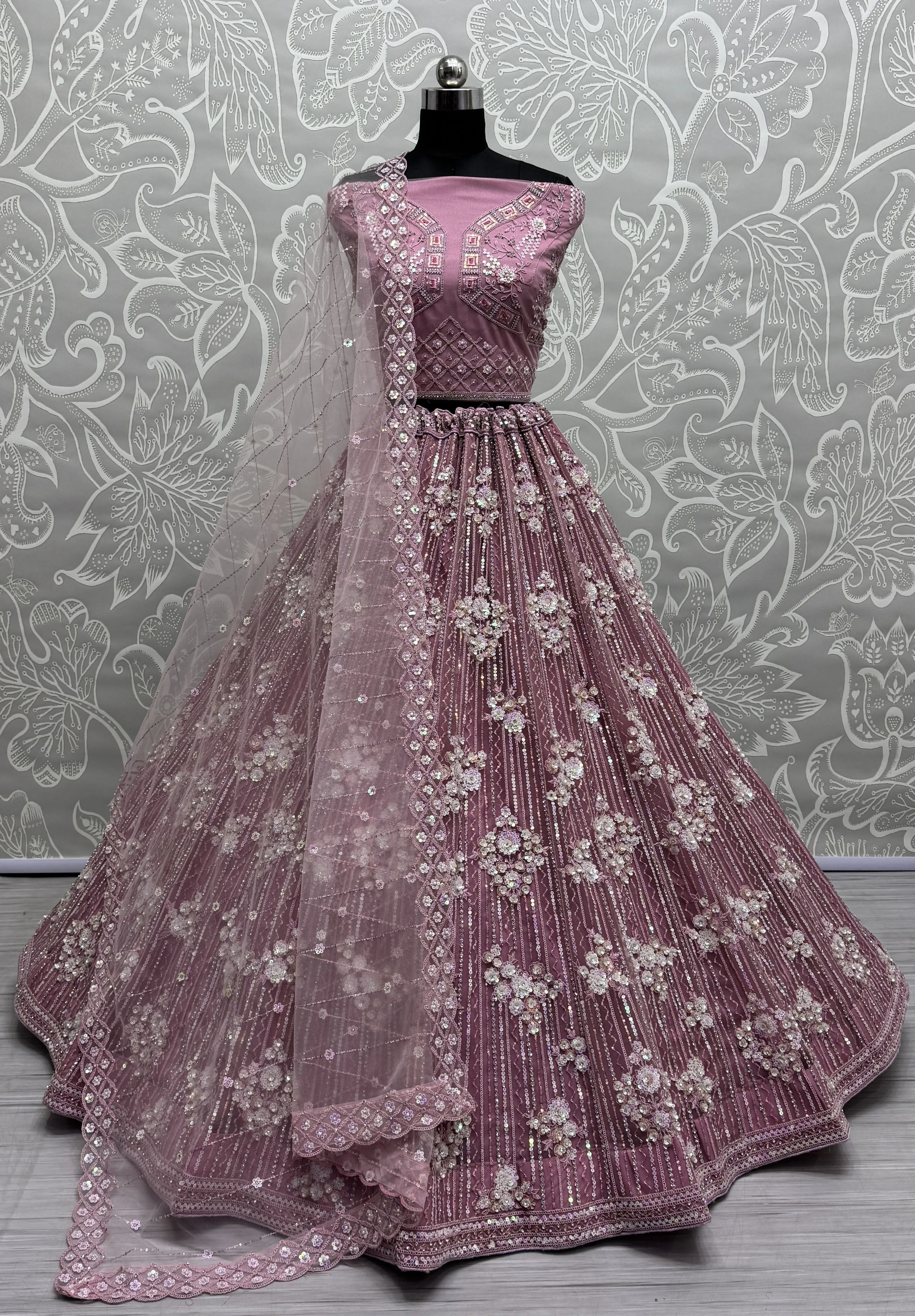 Pink Bridal Net Lehenga with Stunning Embroidery and Stone Work