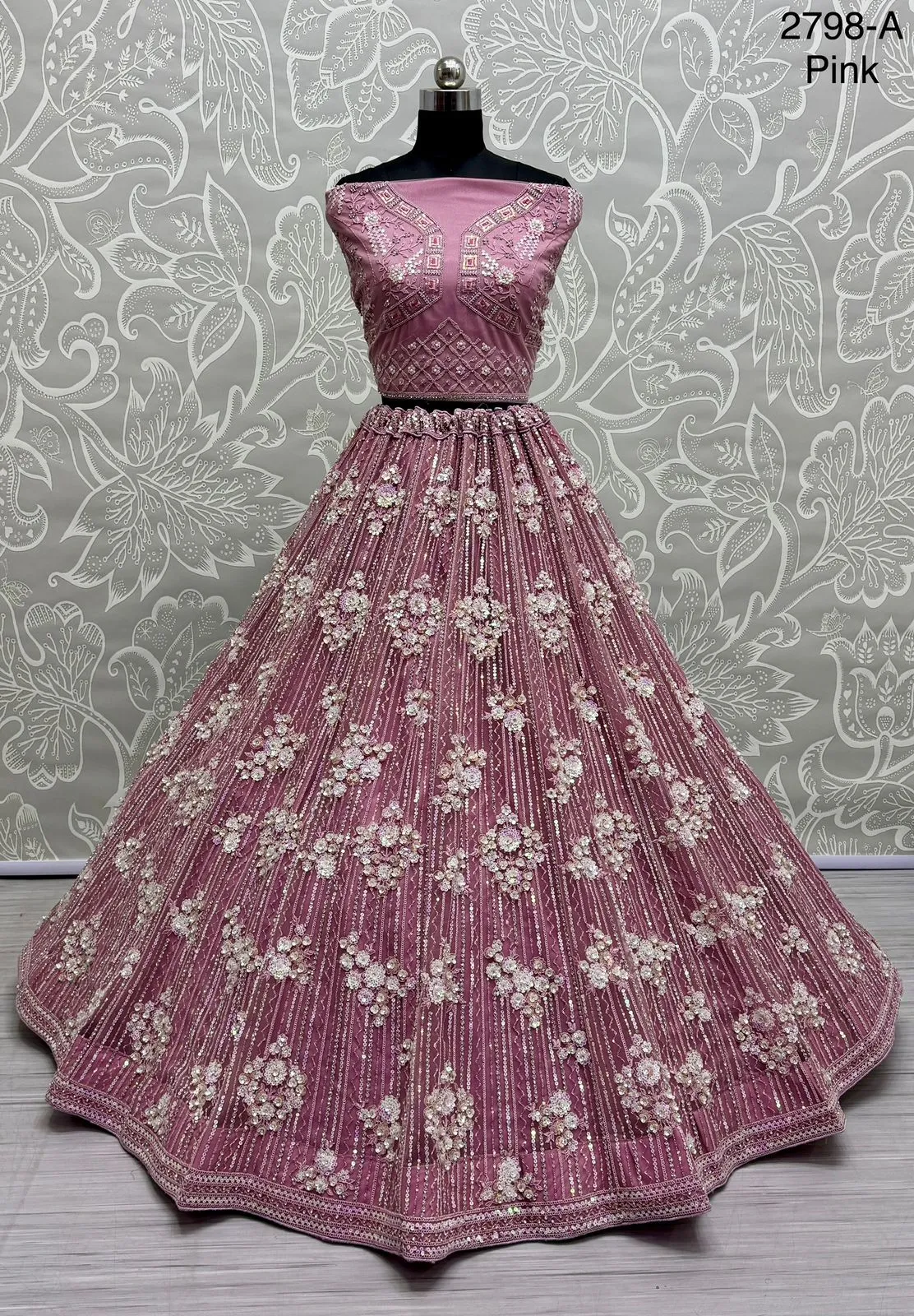 Pink Bridal Net Lehenga with Stunning Embroidery and Stone Work