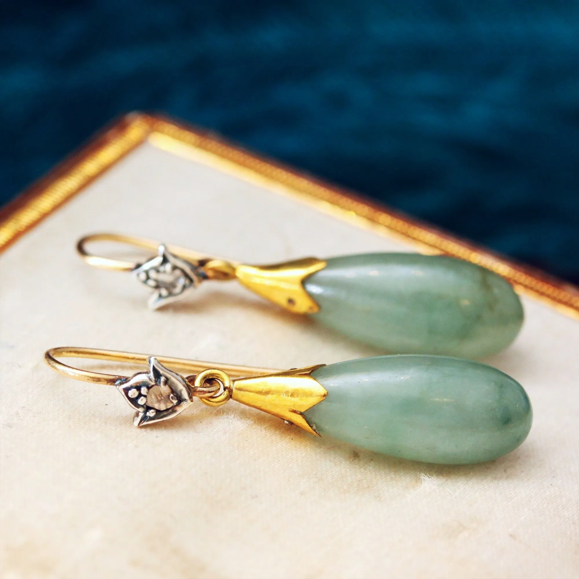 Precious Vintage Jade & Diamond Drop Earrings