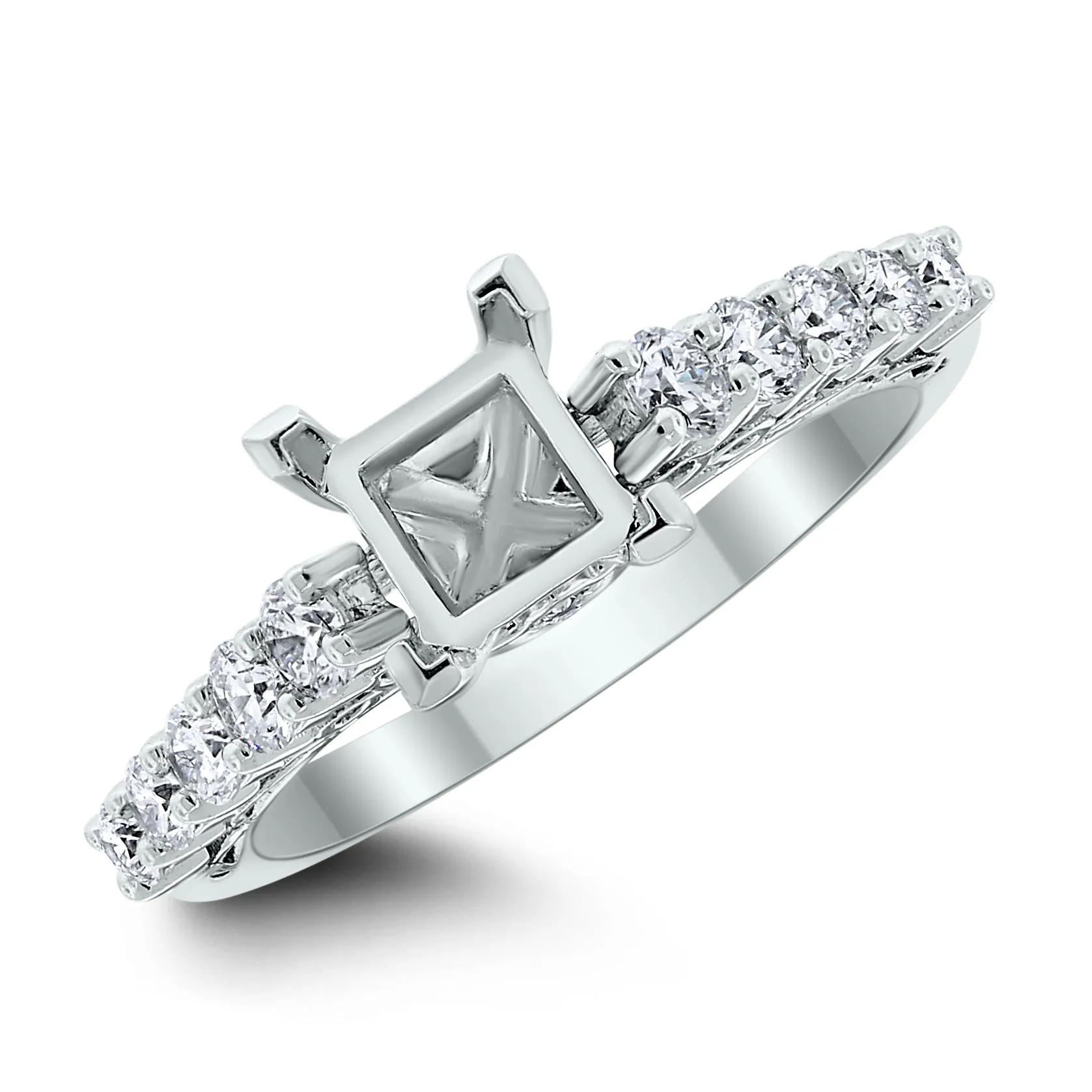 Princess Engagement Setting Bridal Set for a 1 ct Princess Cut (1.00 ct Diamonds) in White Gold