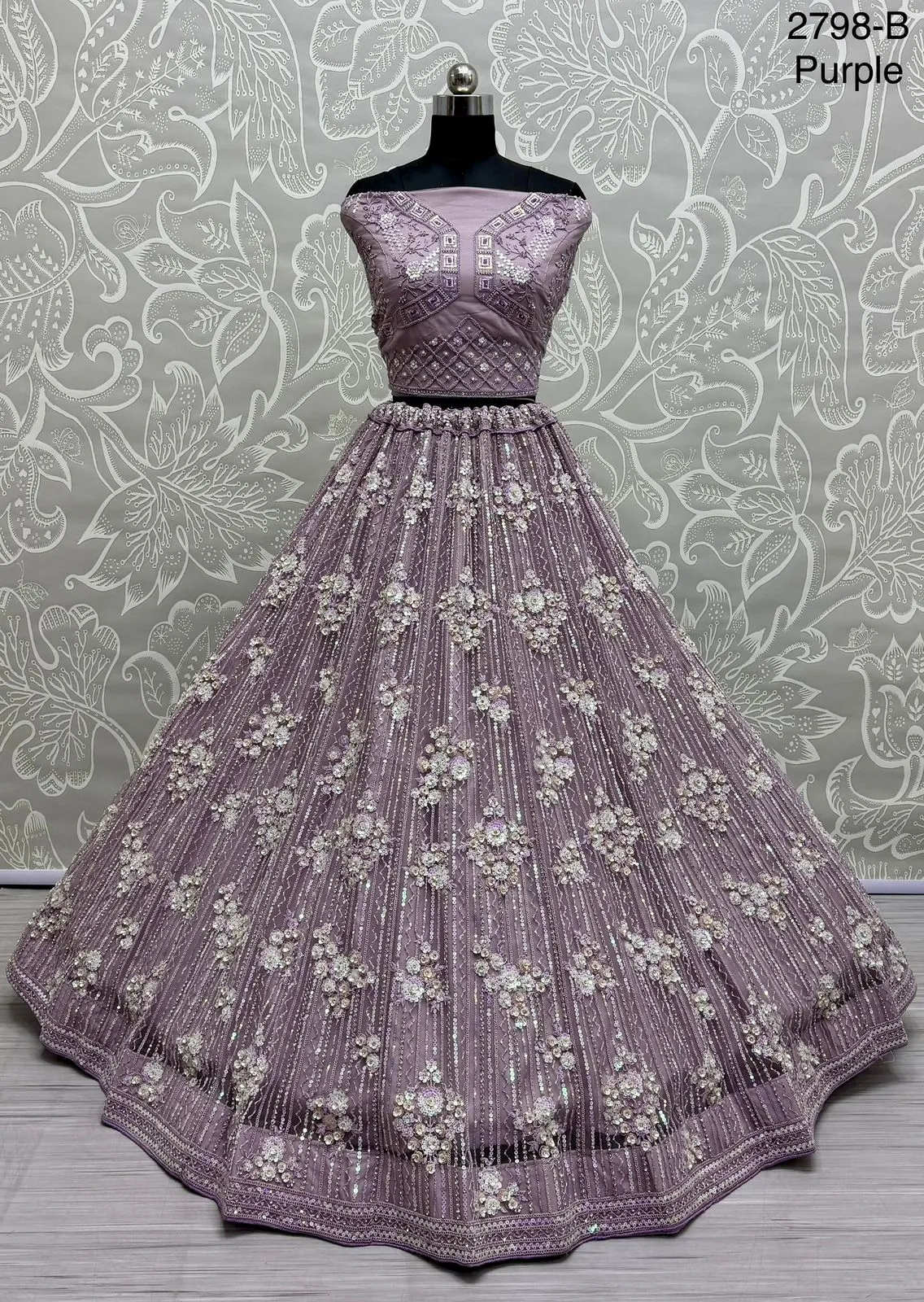 PurpleI Bridal Net Lehenga with Stunning Embroidery and Stone Work