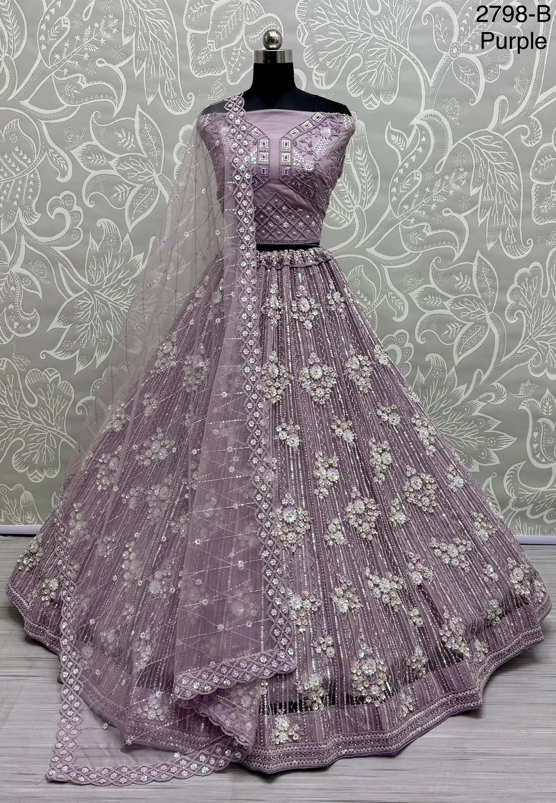 PurpleI Bridal Net Lehenga with Stunning Embroidery and Stone Work