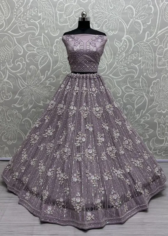 PurpleI Bridal Net Lehenga with Stunning Embroidery and Stone Work