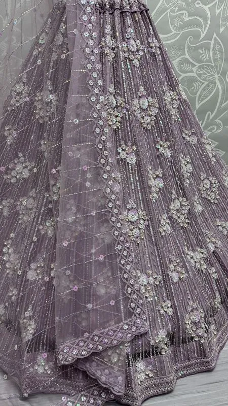 PurpleI Bridal Net Lehenga with Stunning Embroidery and Stone Work