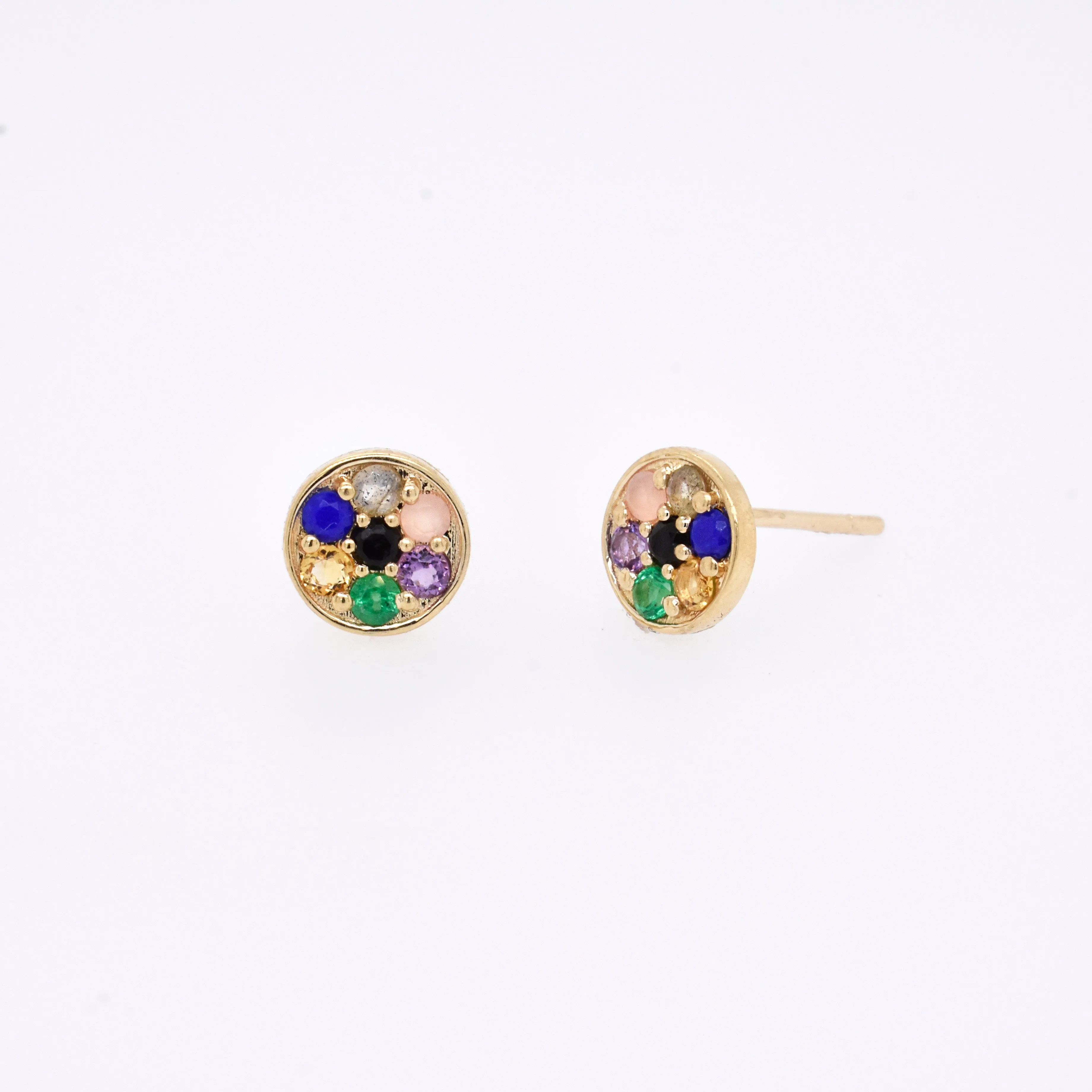 Rainbow Compass Earrings -  "Love You" Message - 7 Stones