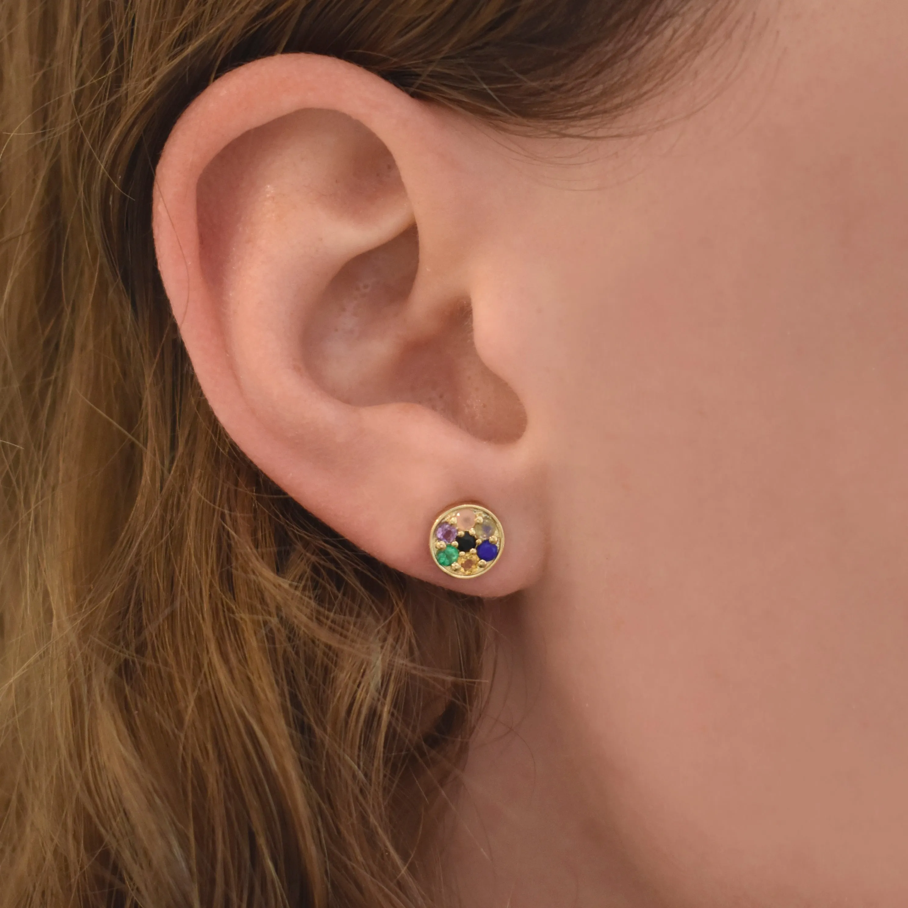 Rainbow Compass Earrings -  "Love You" Message - 7 Stones