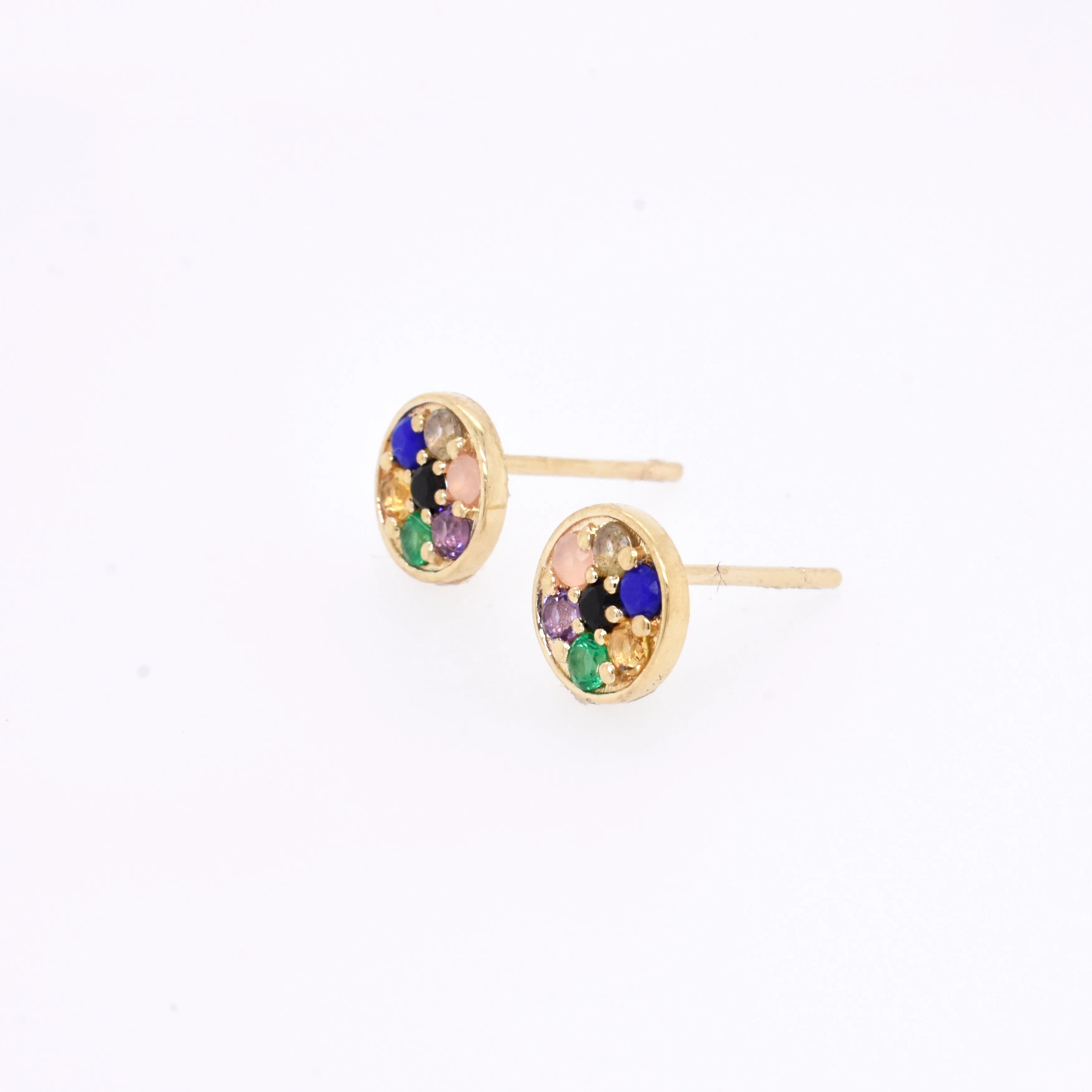 Rainbow Compass Earrings -  "Love You" Message - 7 Stones