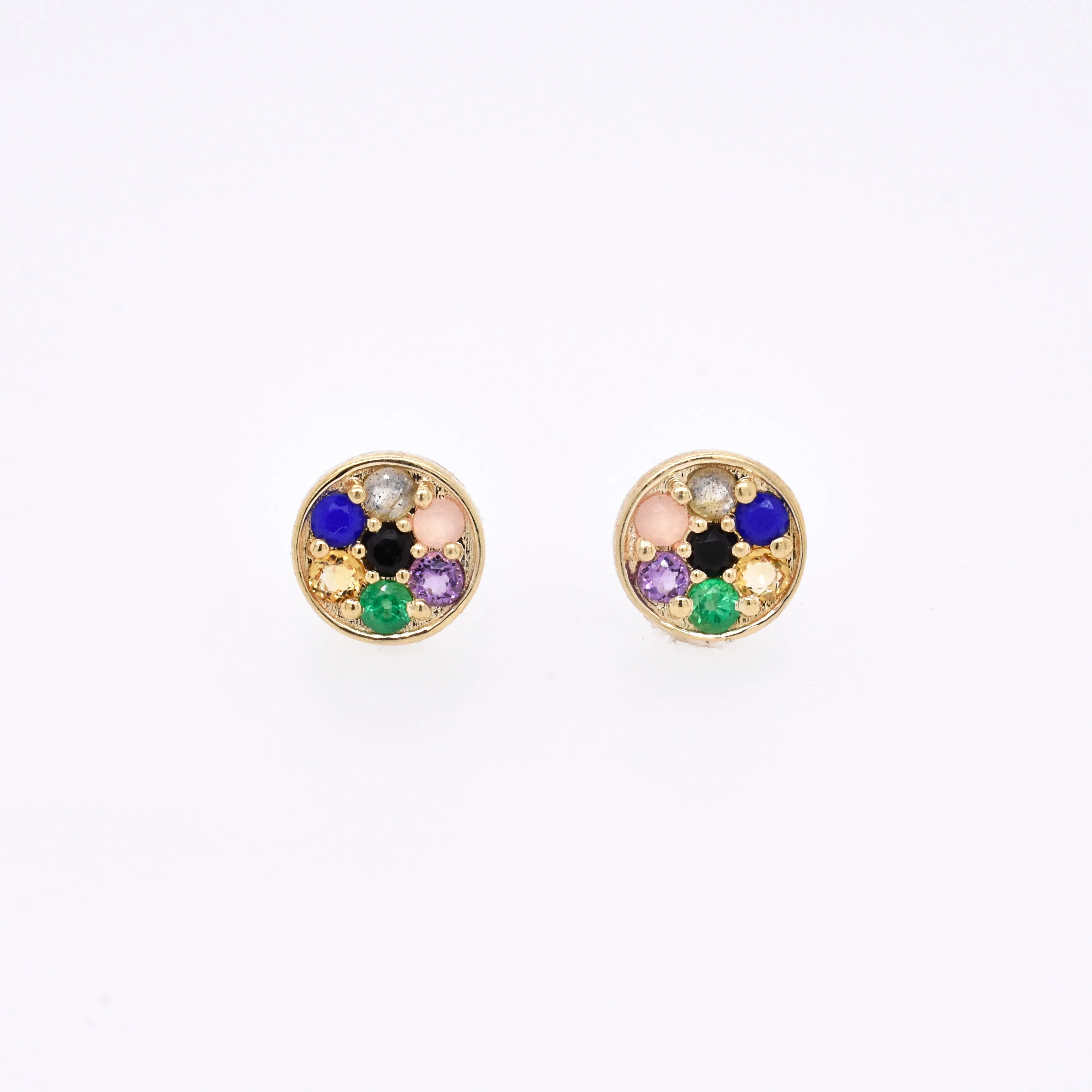 Rainbow Compass Earrings -  "Love You" Message - 7 Stones