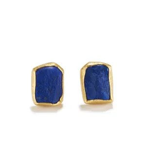 Rectangular Rough Lapis Stud Earrings