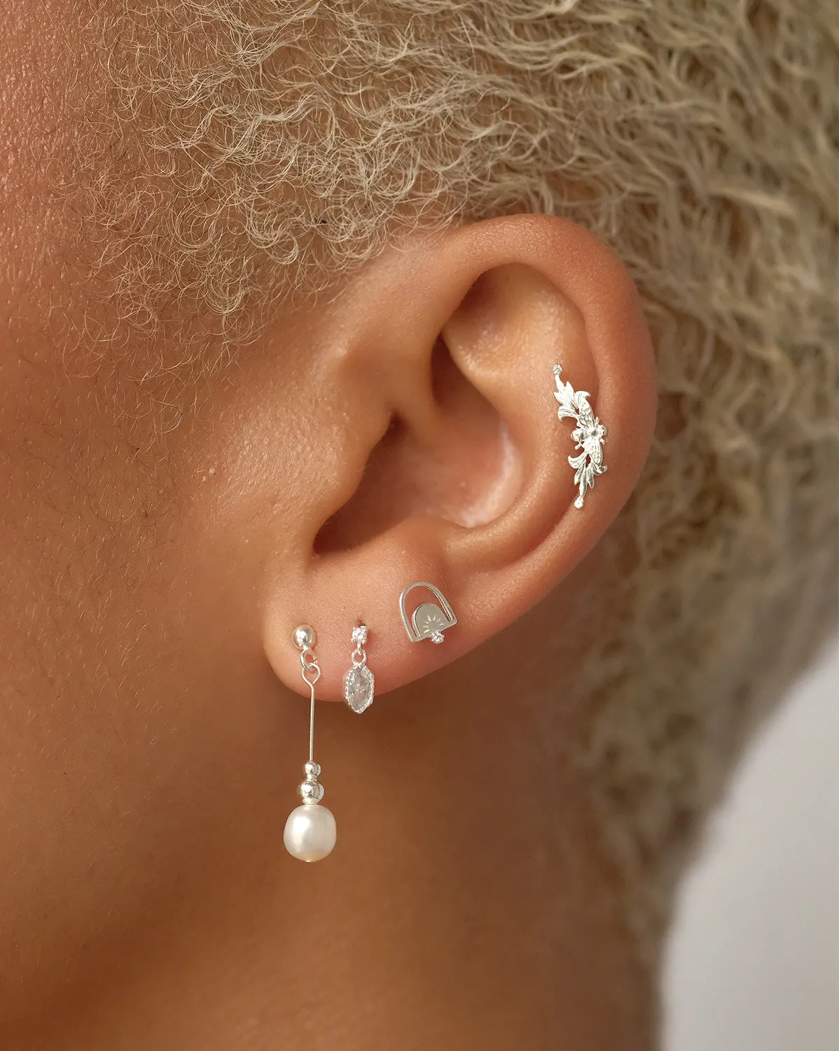 Rei Marquise Dangle Single Stud - Sterling Silver