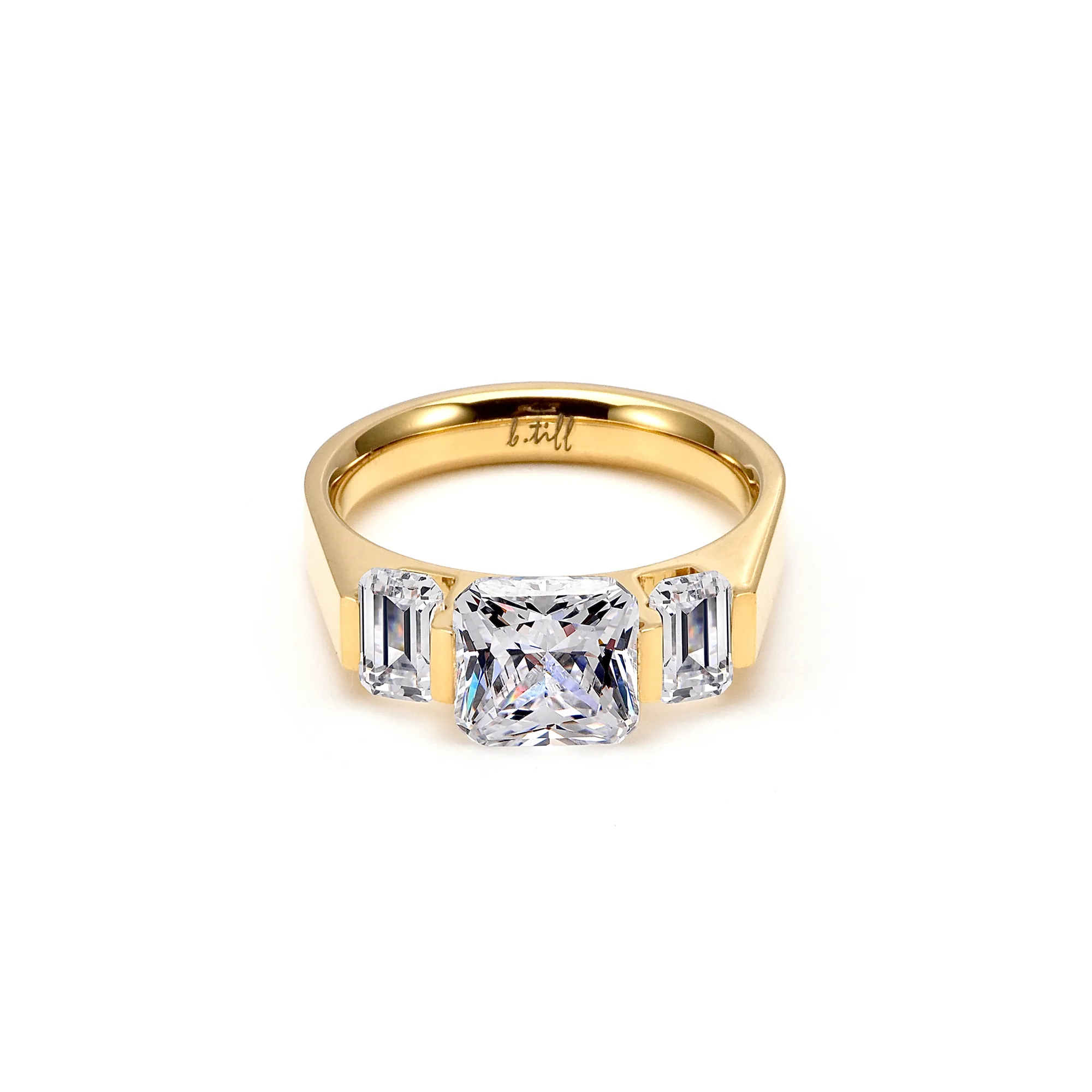 RG206G B.Tiff Tension Gold Plated 2 ct Cushion Cut with Emeralds Engagement Ring