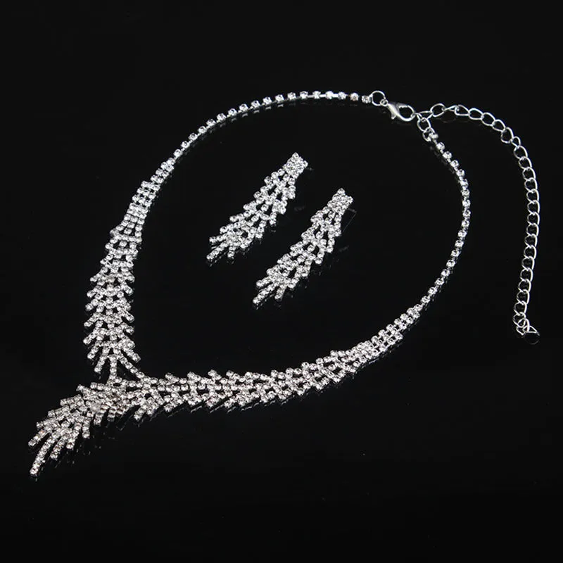 Rhinestone necklace earrings set dress wedding banquet female accessories