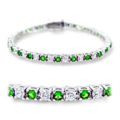 Rhodium Brass Bracelet with Synthetic Spinel in Emerald for Women Style 46906