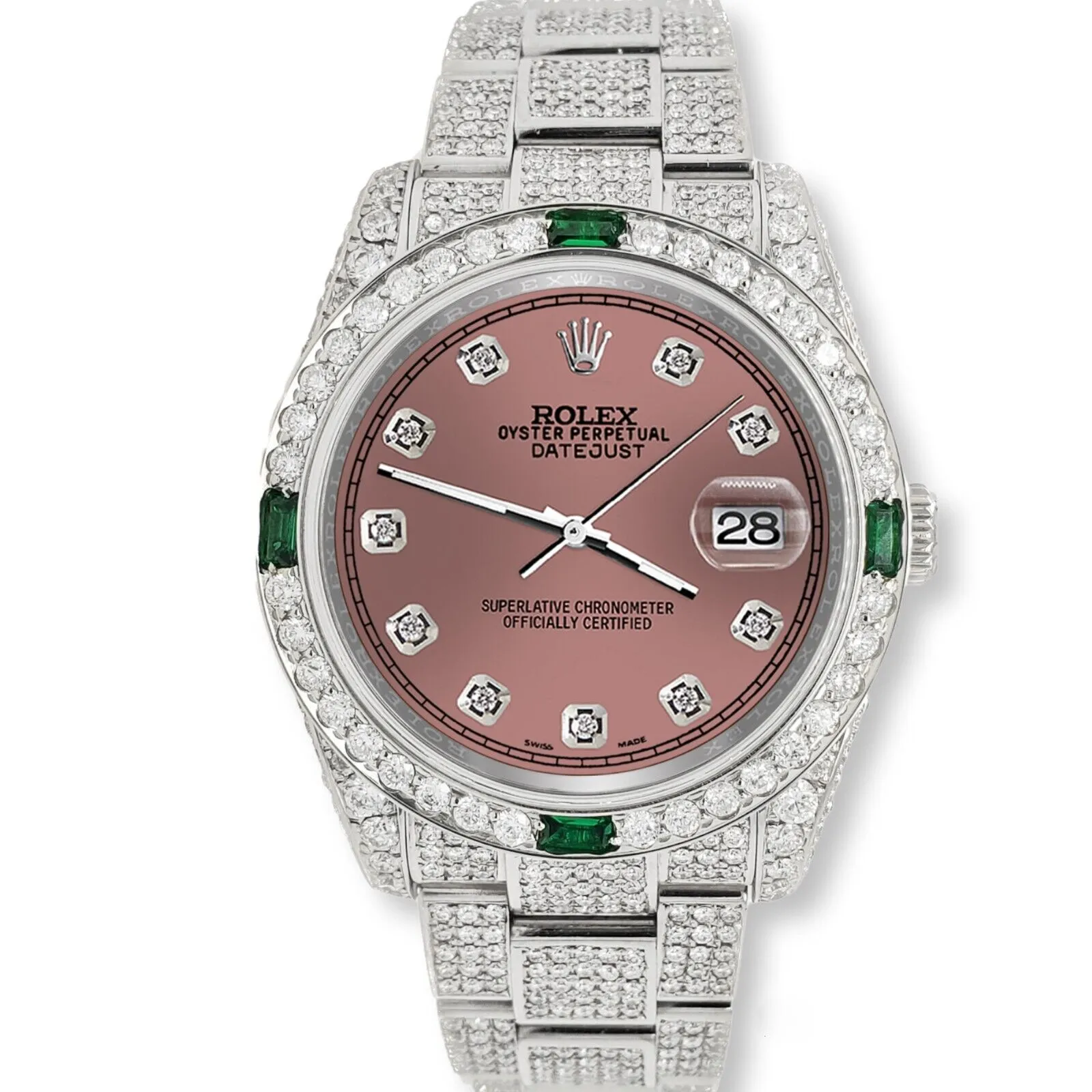 Rolex Datejust 36mm 12.4CT Diamond/Emerald Watch with Salmon Diamond Dial TFJ-142508259