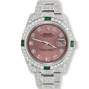 Rolex Datejust 36mm 12.4CT Diamond/Emerald Watch with Salmon Diamond Dial TFJ-142508259