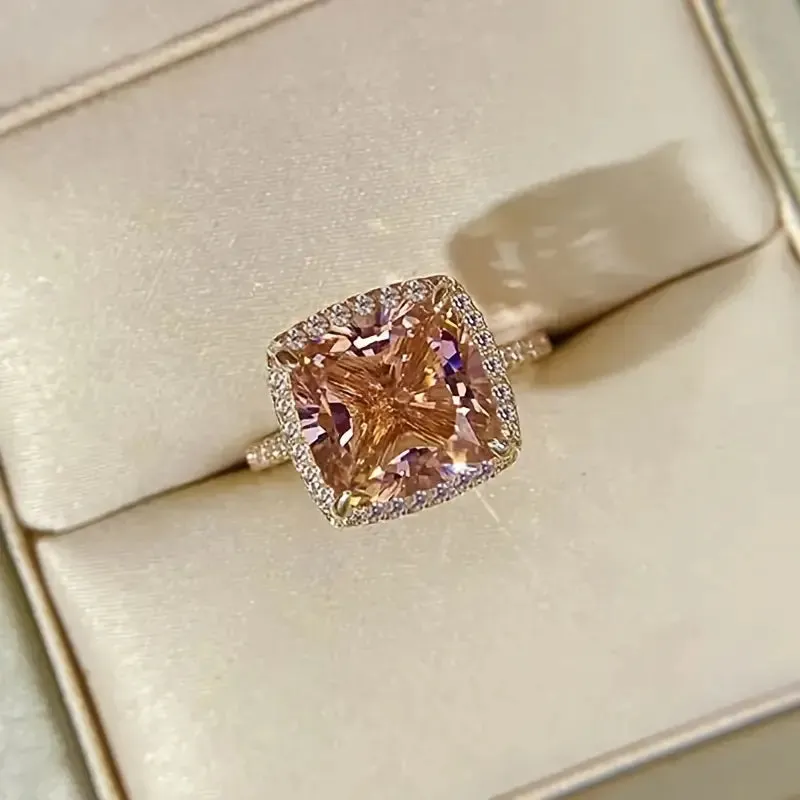 Rose Gold Radiant Halo Ring - Dazzling 18k Gold Plated with Sparkling Waterish Zirconia