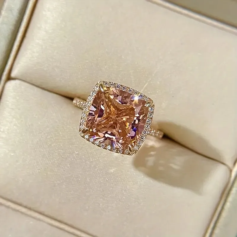 Rose Gold Radiant Halo Ring - Dazzling 18k Gold Plated with Sparkling Waterish Zirconia