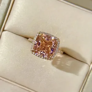 Rose Gold Radiant Halo Ring - Dazzling 18k Gold Plated with Sparkling Waterish Zirconia
