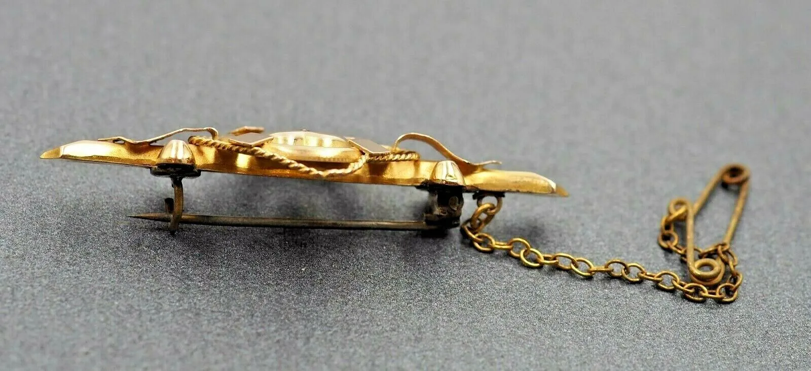 Ruby 9ct Yellow Gold Brooch with Safety Chain