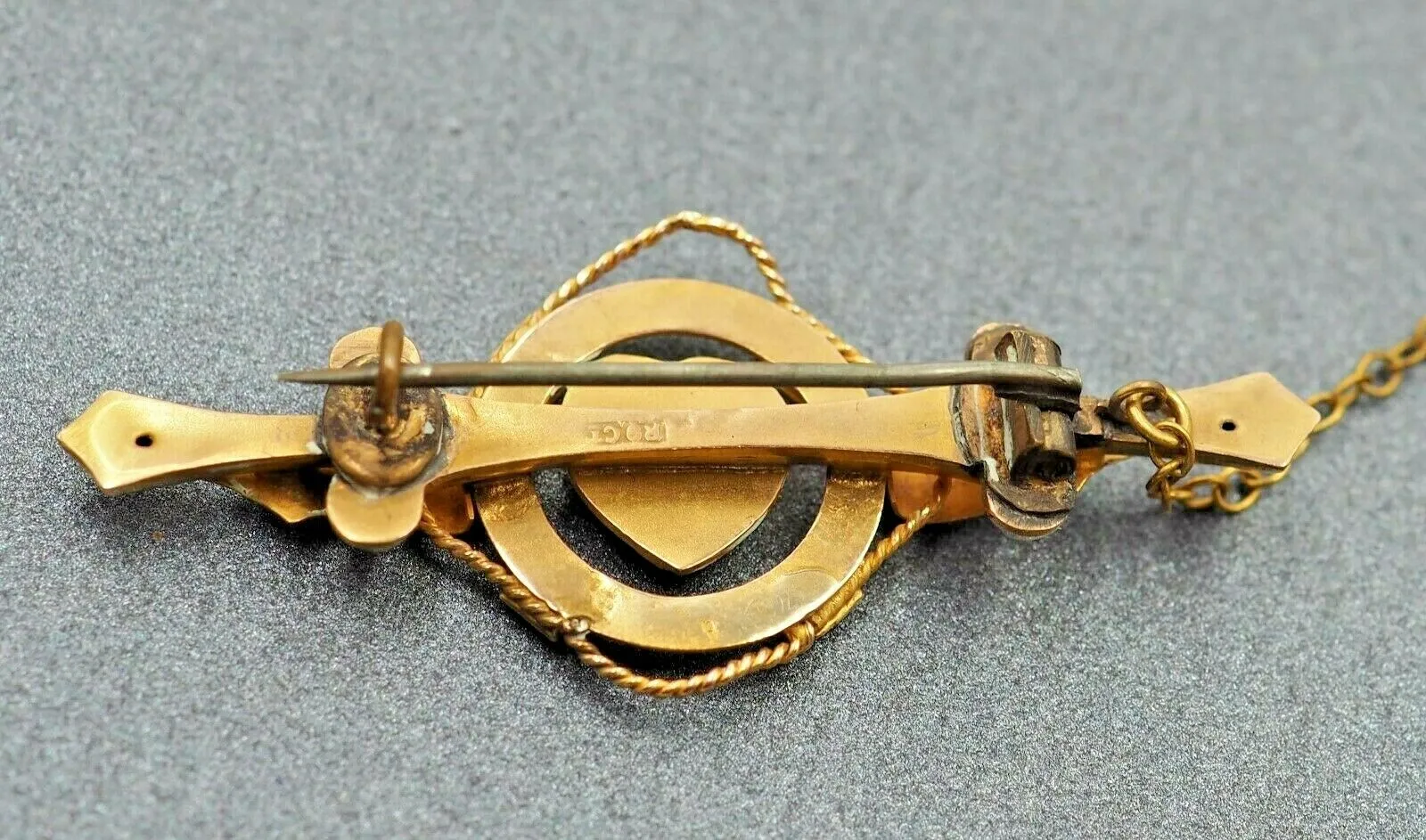 Ruby 9ct Yellow Gold Brooch with Safety Chain