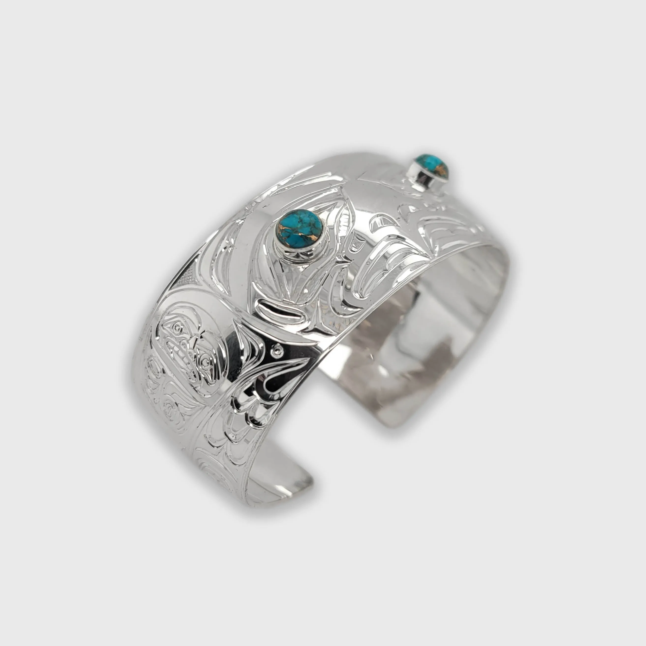 Silver 1 inch Eagle Bracelet with Turquoise