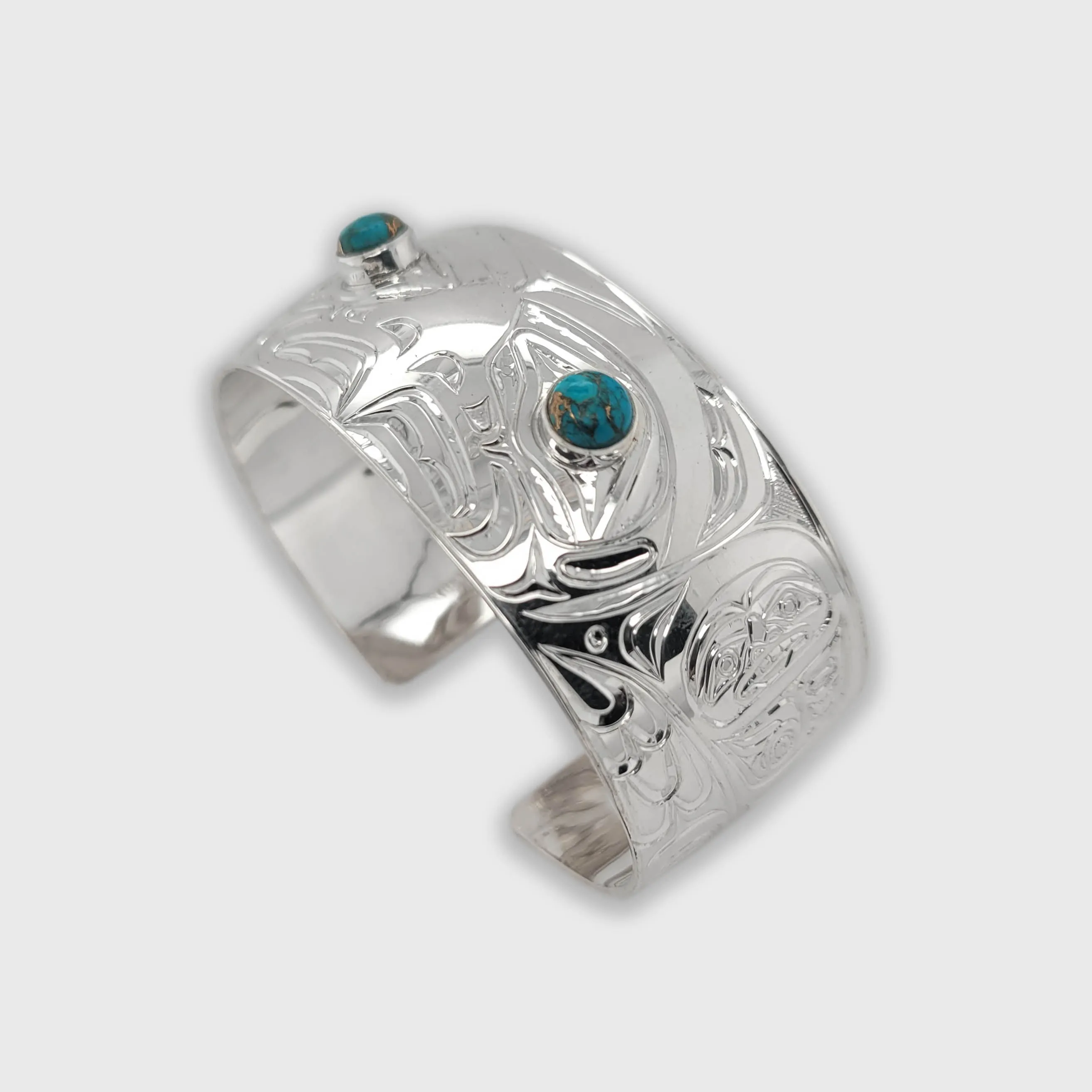 Silver 1 inch Eagle Bracelet with Turquoise