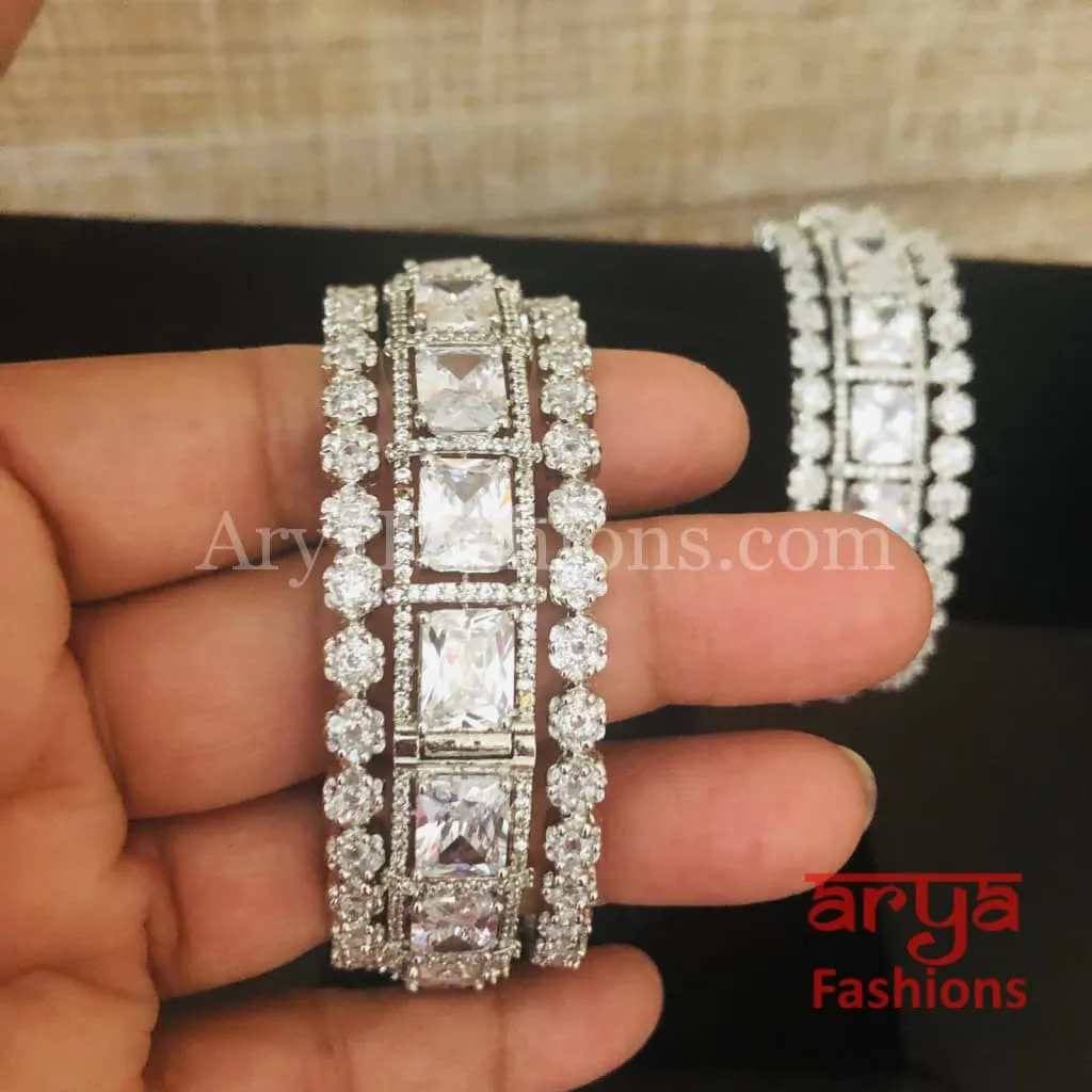 Silver CZ stone Bangle Set