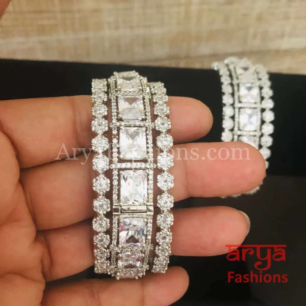 Silver CZ stone Bangle Set