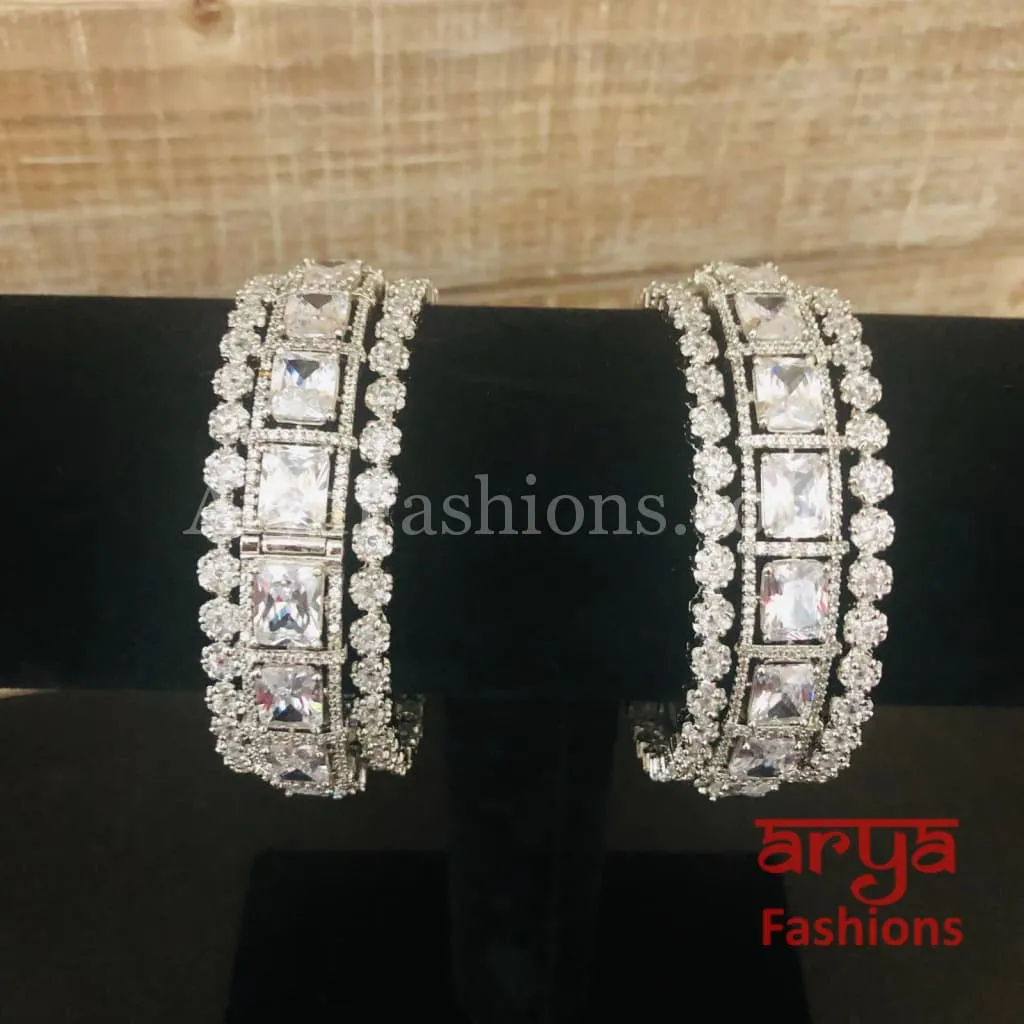Silver CZ stone Bangle Set