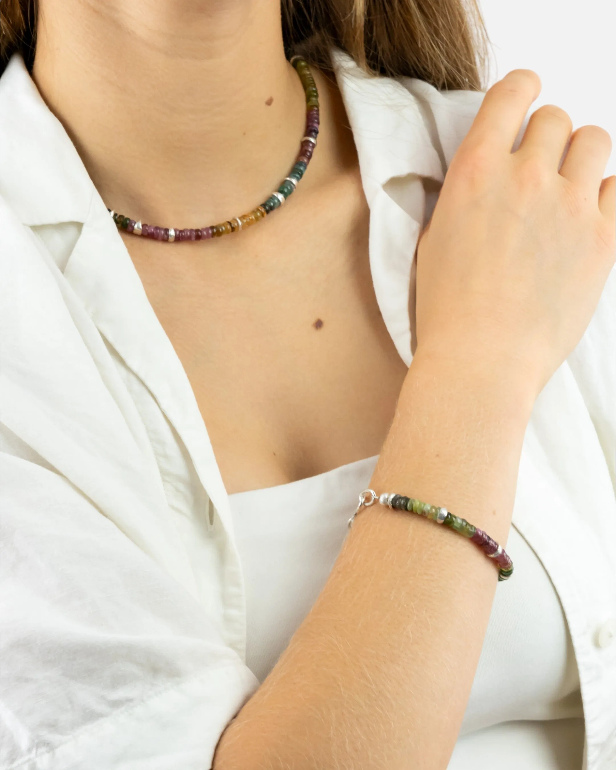 Silver Tourmaline Bracelet (Multi-Colour)