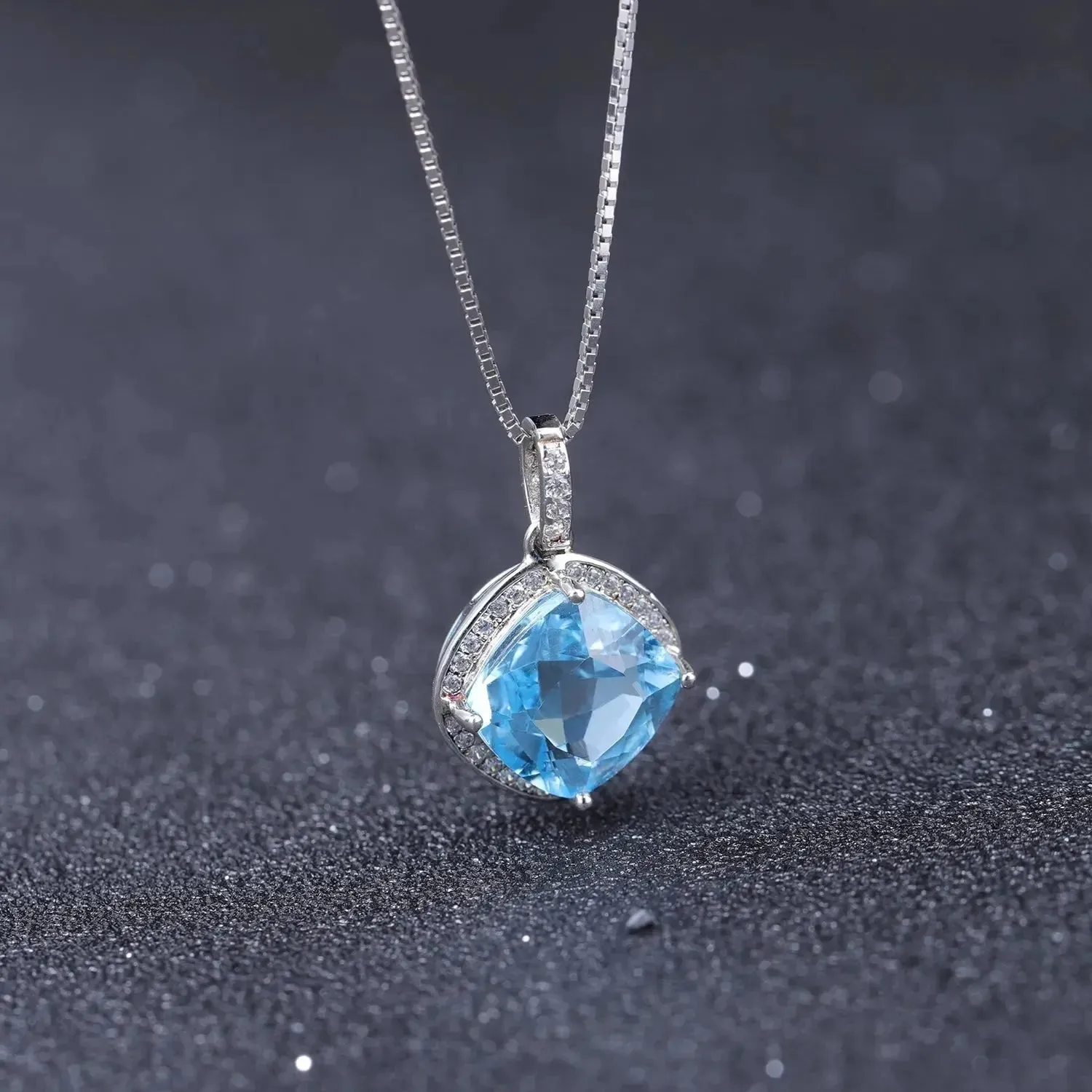 Sky Blue Topaz Cushion Cut Pendant in Sterling Silver