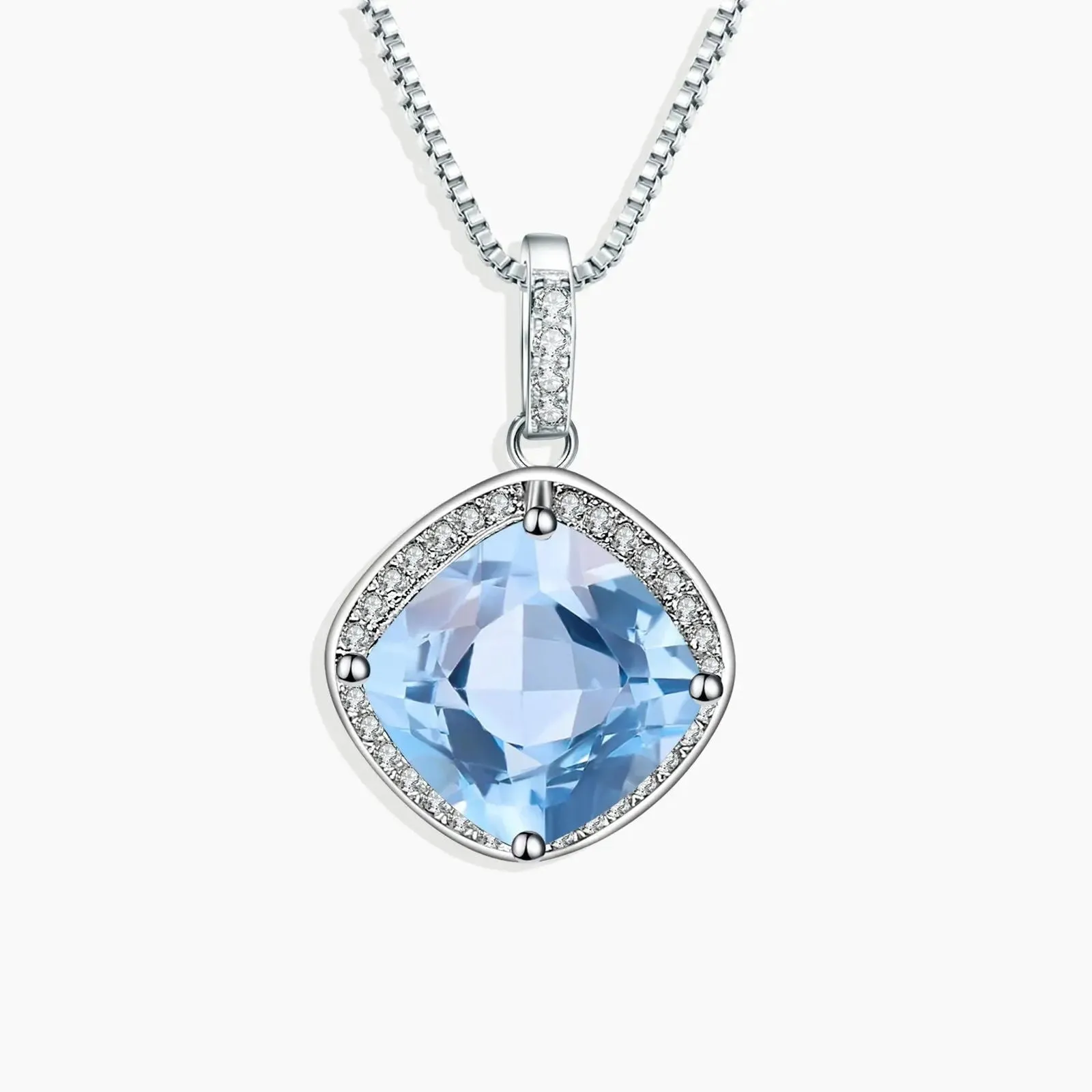 Sky Blue Topaz Cushion Cut Pendant in Sterling Silver