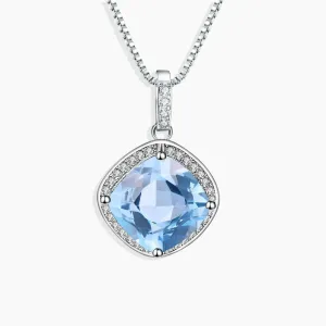 Sky Blue Topaz Cushion Cut Pendant in Sterling Silver