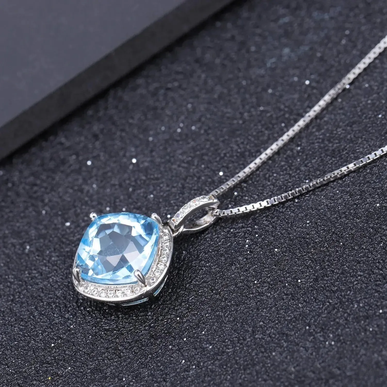 Sky Blue Topaz Cushion Cut Pendant in Sterling Silver