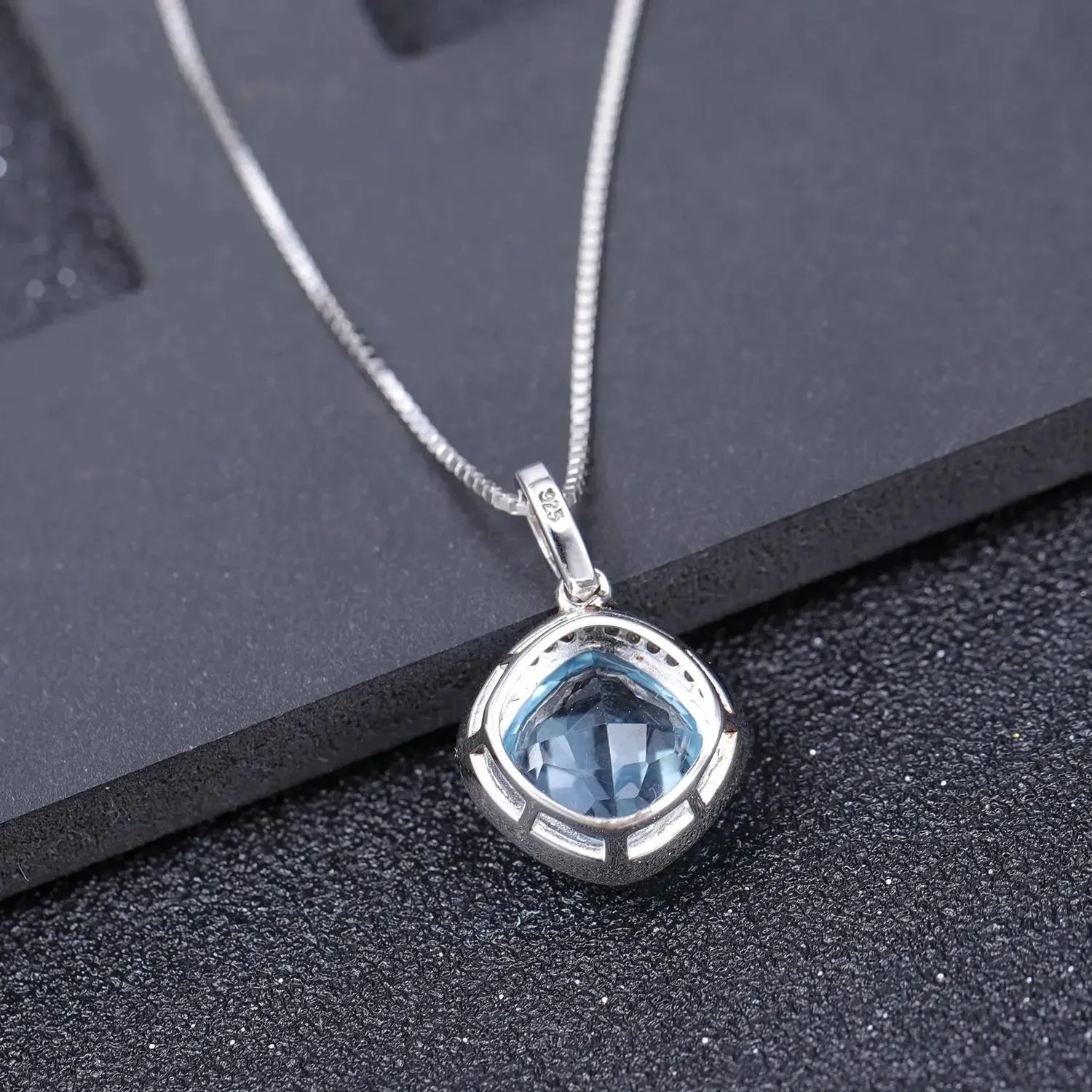 Sky Blue Topaz Cushion Cut Pendant in Sterling Silver