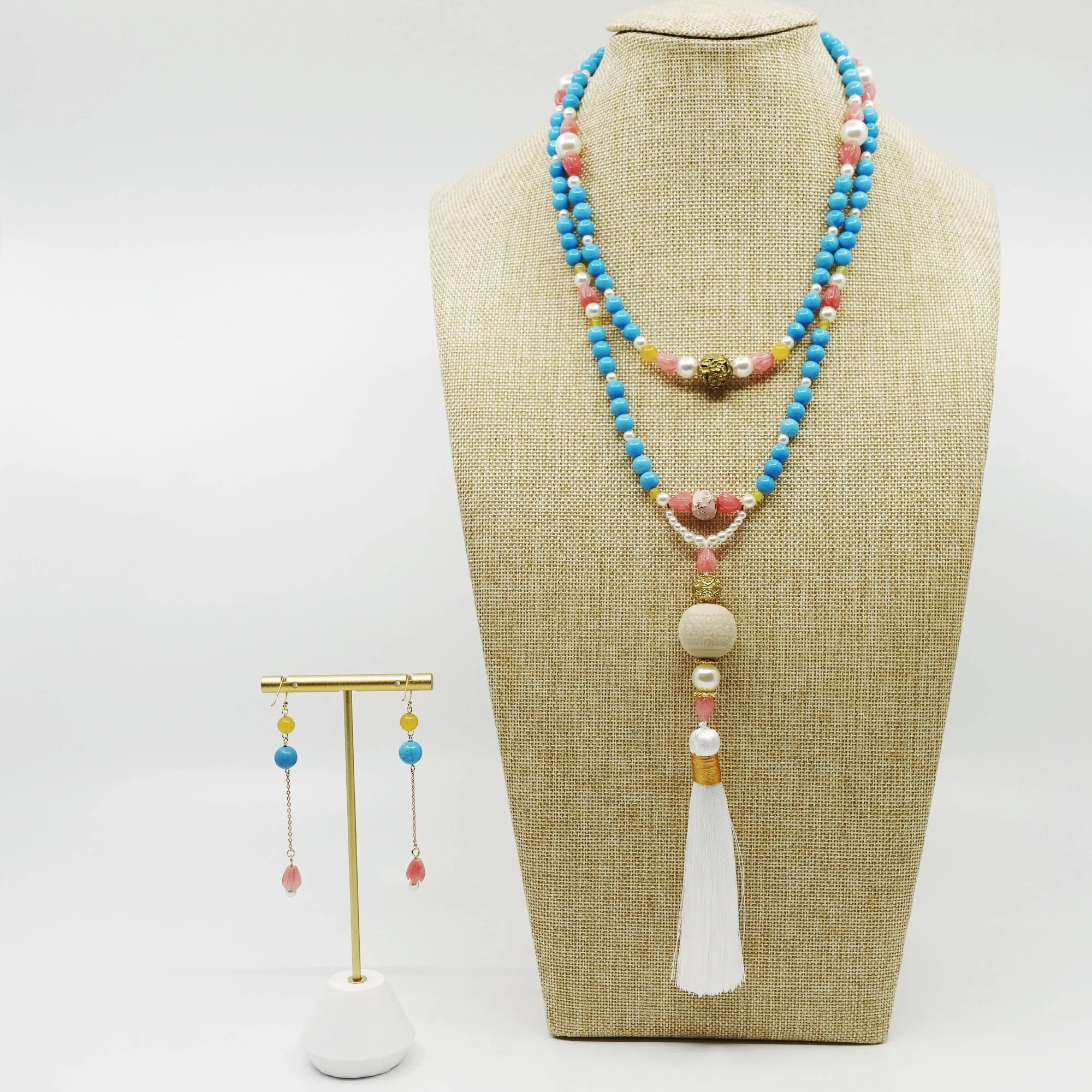 Sleeping Beauty Turquoise Heavenly Flower Tassel Necklace