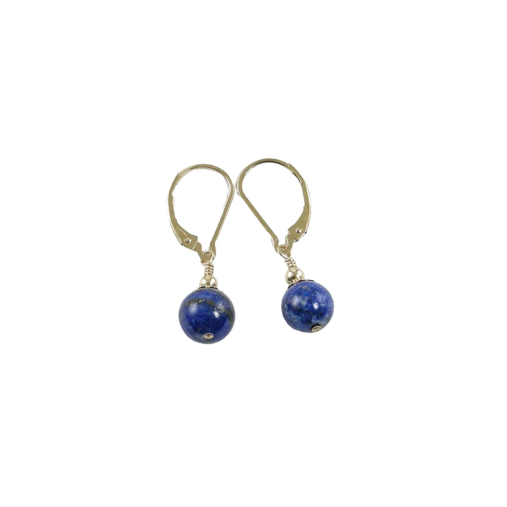 Small Lapis Lazuli Earrings, Blue Gold Bead Earrings, Blue Earrings