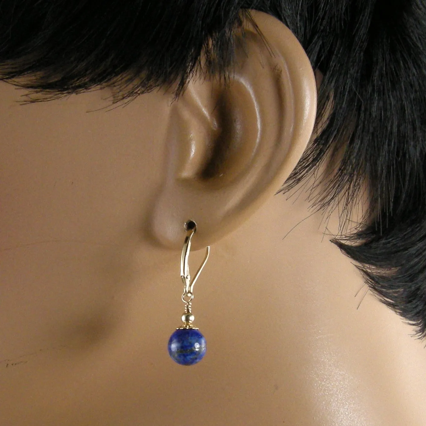 Small Lapis Lazuli Earrings, Blue Gold Bead Earrings, Blue Earrings