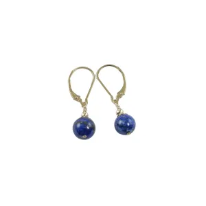 Small Lapis Lazuli Earrings, Blue Gold Bead Earrings, Blue Earrings