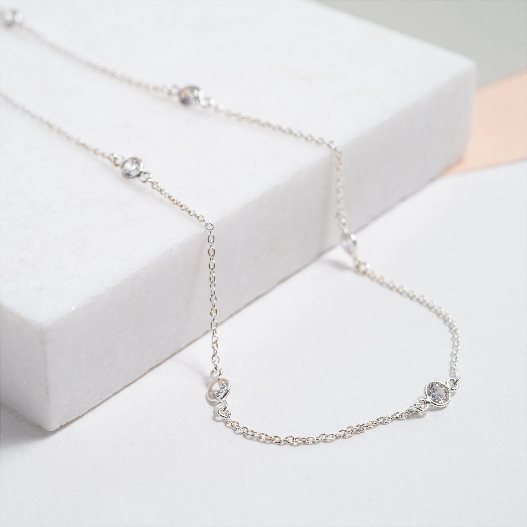 Sofia 34" Sterling Silver & Cubic Zirconia Long Necklace