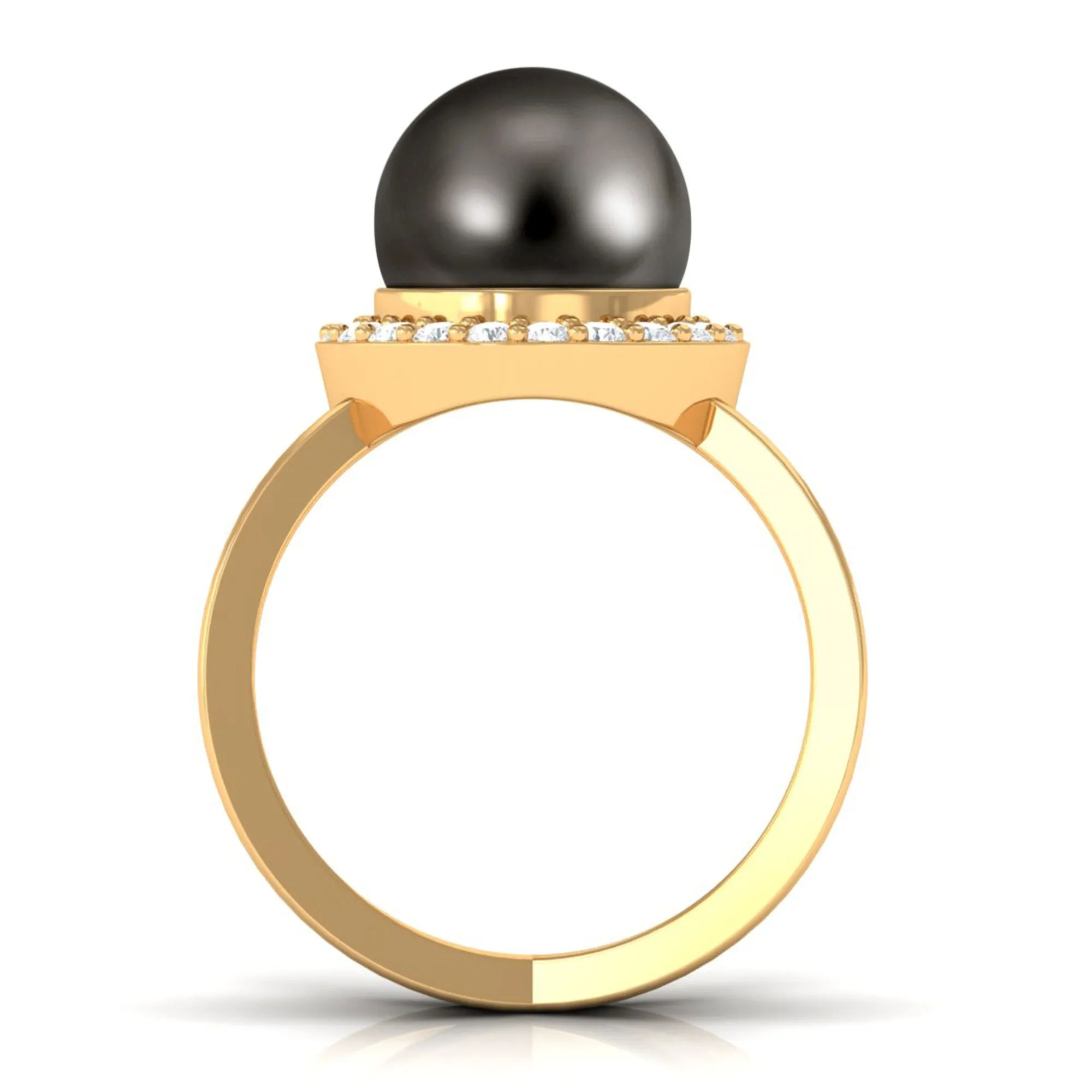 Split Shank Tahitian Pearl Solitaire with Diamond Halo Ring