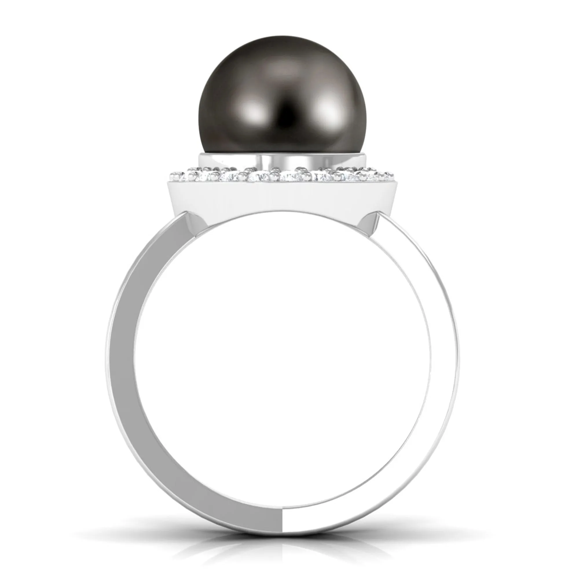 Split Shank Tahitian Pearl Solitaire with Diamond Halo Ring