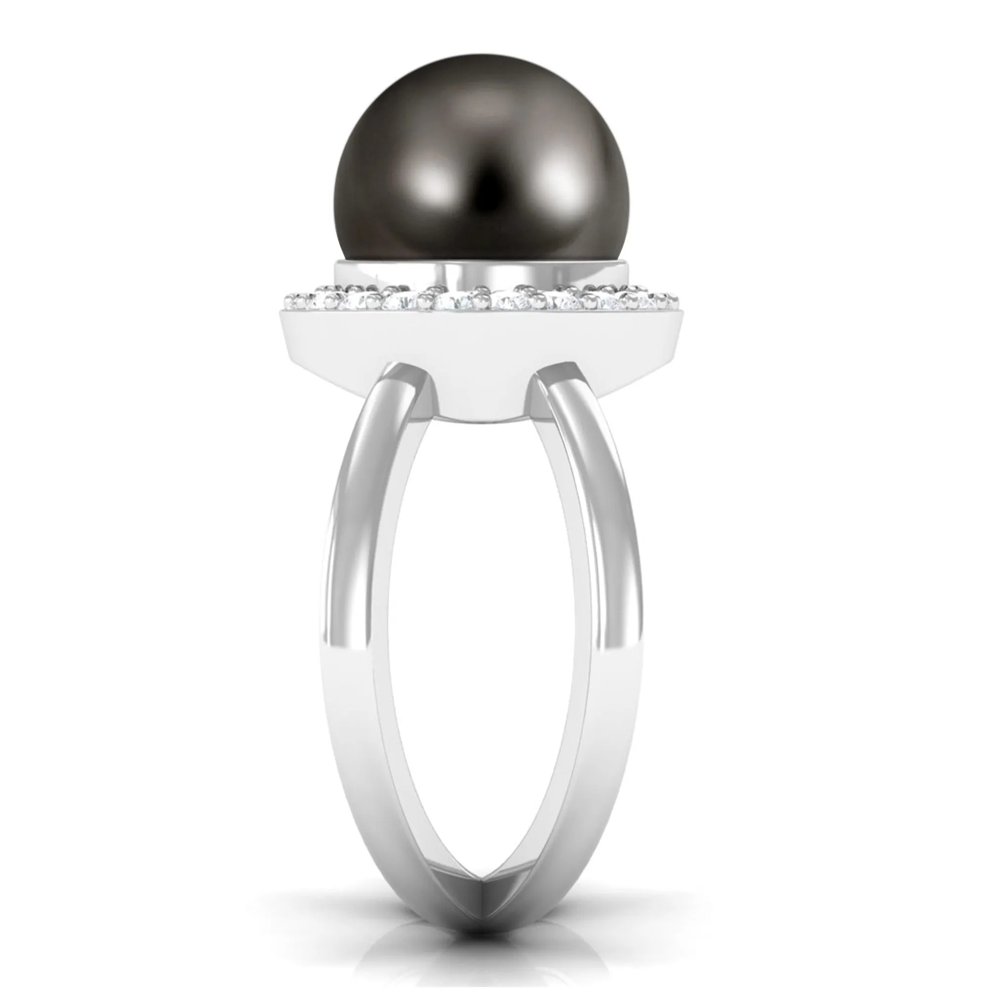 Split Shank Tahitian Pearl Solitaire with Diamond Halo Ring