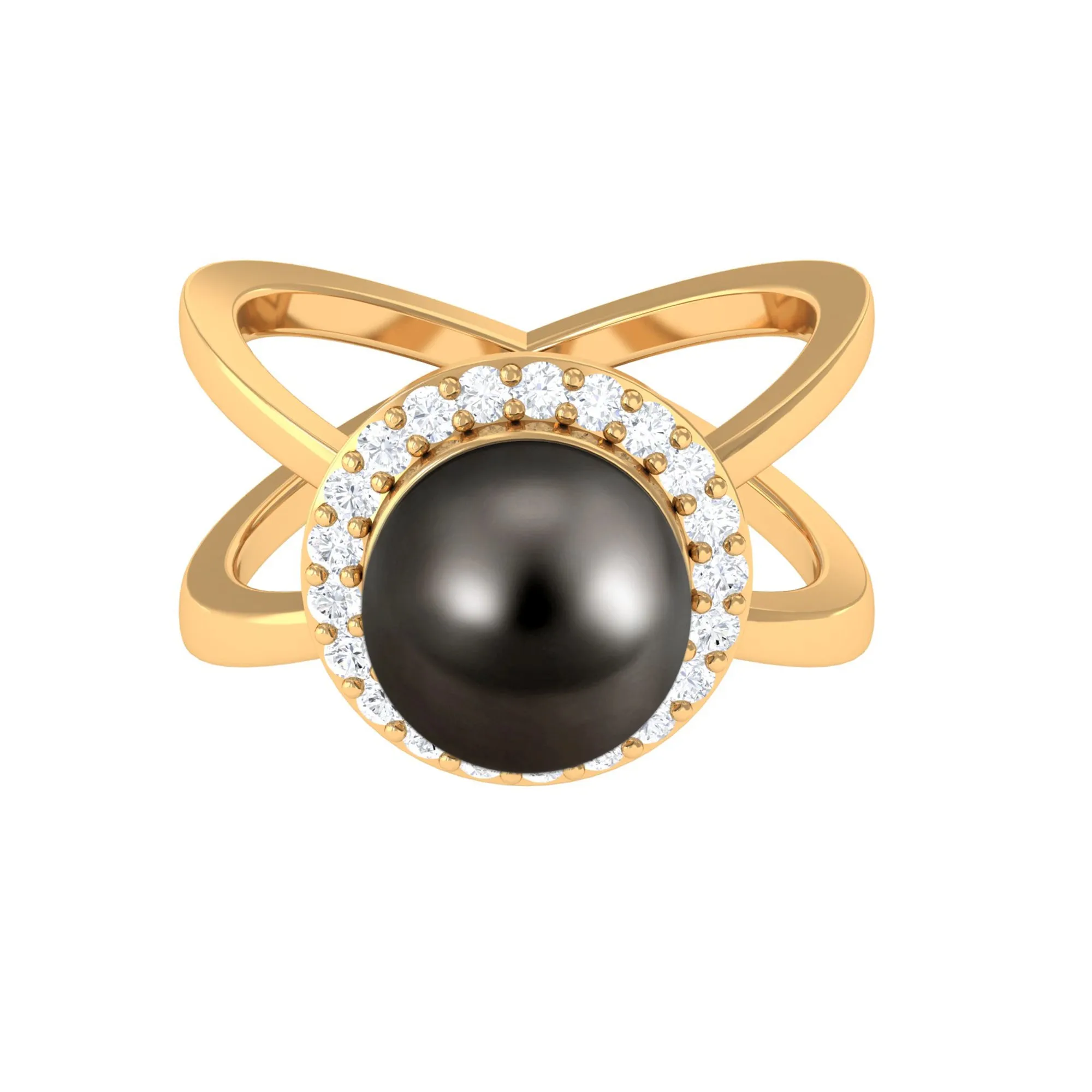 Split Shank Tahitian Pearl Solitaire with Diamond Halo Ring