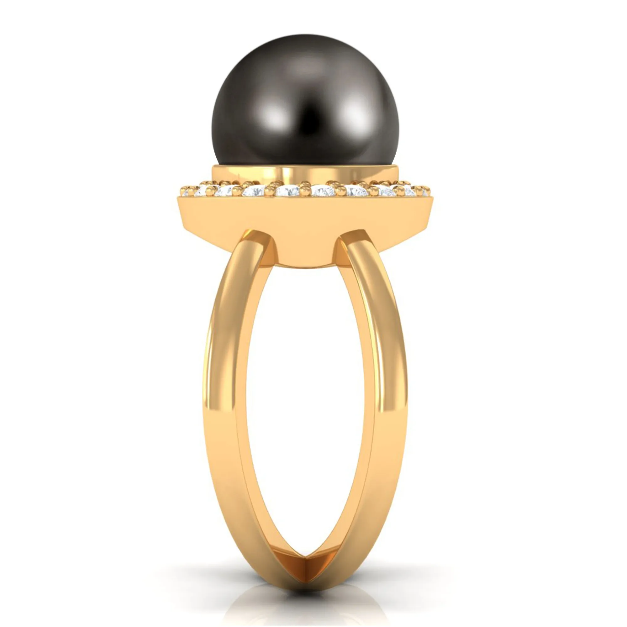 Split Shank Tahitian Pearl Solitaire with Diamond Halo Ring