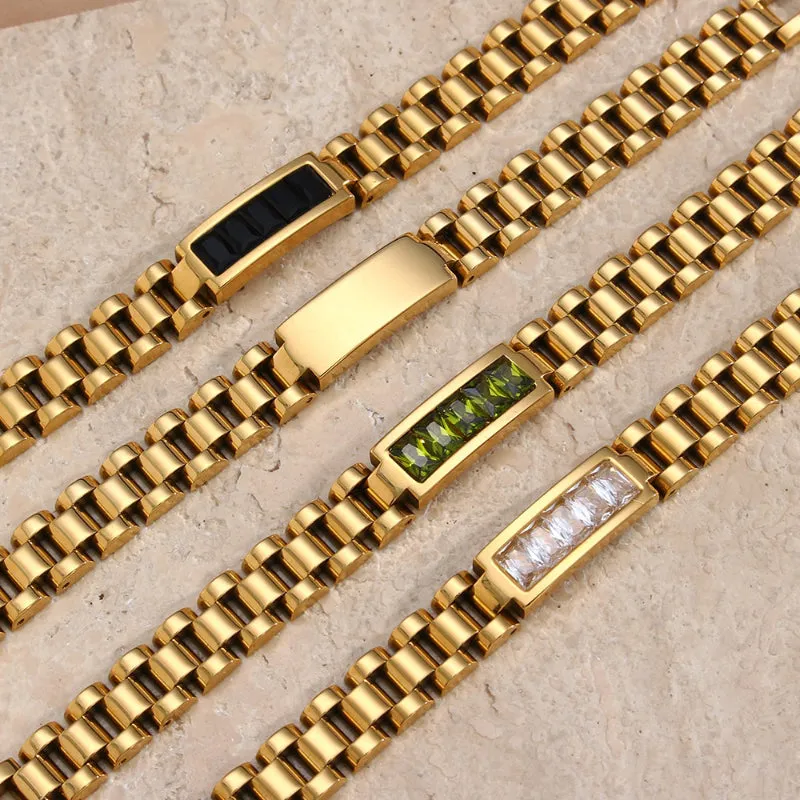 Stainless Steel Link Bracelets with Gem Stone Accents