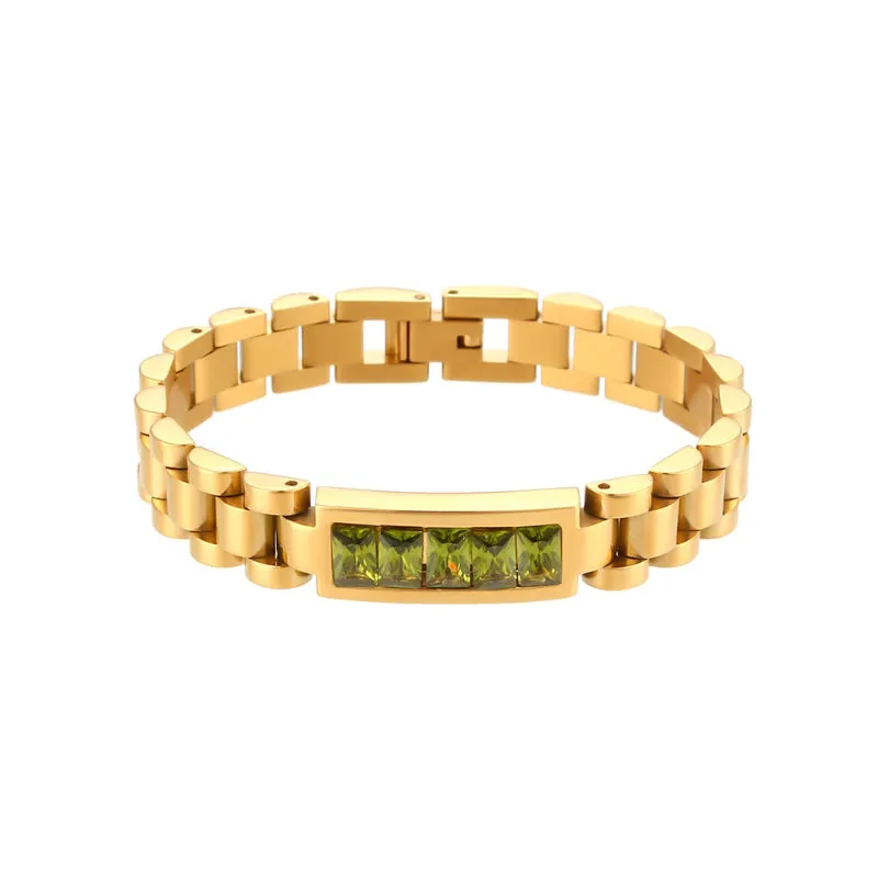 Stainless Steel Link Bracelets with Gem Stone Accents